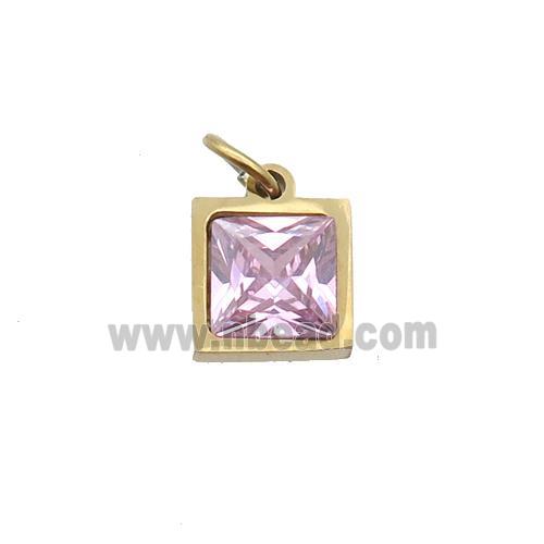 Stainless Steel Square Pendant Pave Pink Zircon Gold Plated