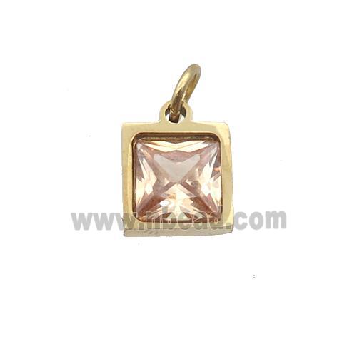 Stainless Steel Square Pendant Pave Champagne Zircon Gold Plated