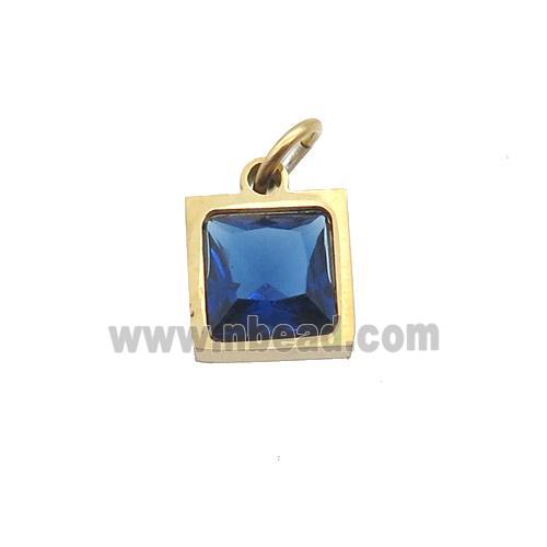 Stainless Steel Square Pendant Pave Blue Zircon Gold Plated