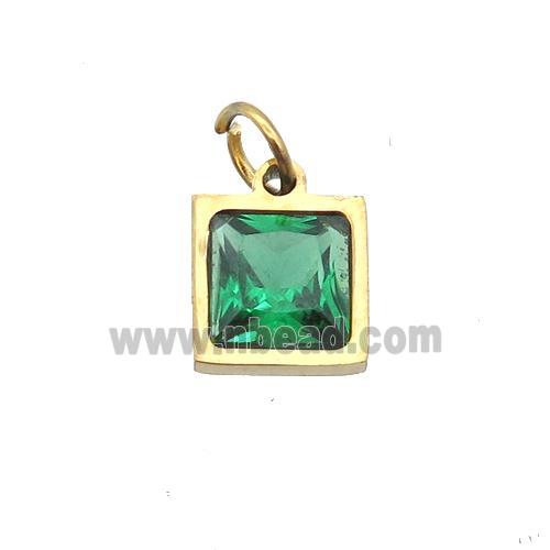 Stainless Steel Square Pendant Pave Green Zircon Gold Plated