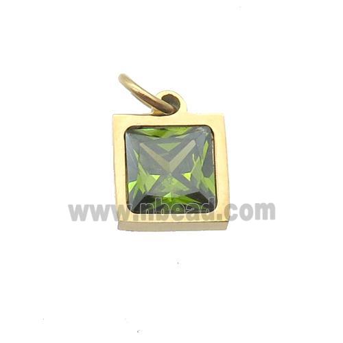 Stainless Steel Square Pendant Pave Olive Zircon Gold Plated