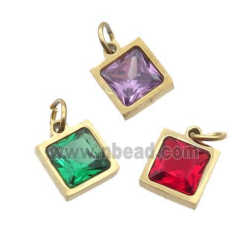 Stainless Steel Square Pendant Pave Zircon Gold Plated Mixed
