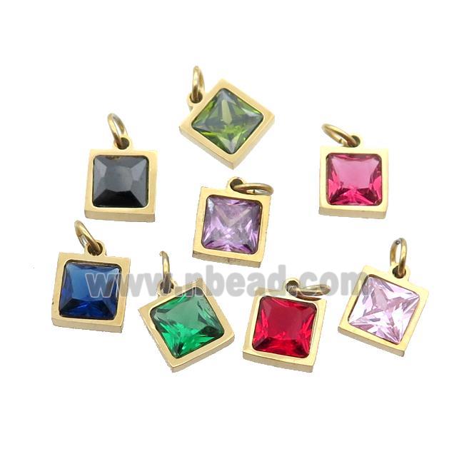 Stainless Steel Square Pendant Pave Zircon Gold Plated Mixed