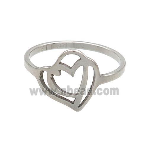 Raw Stainless Steel Rings Double Hearts