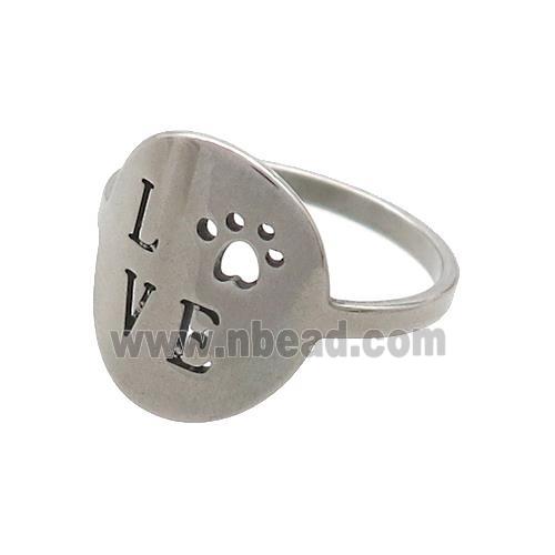 Raw Stainless Steel Rings LOVE Paw