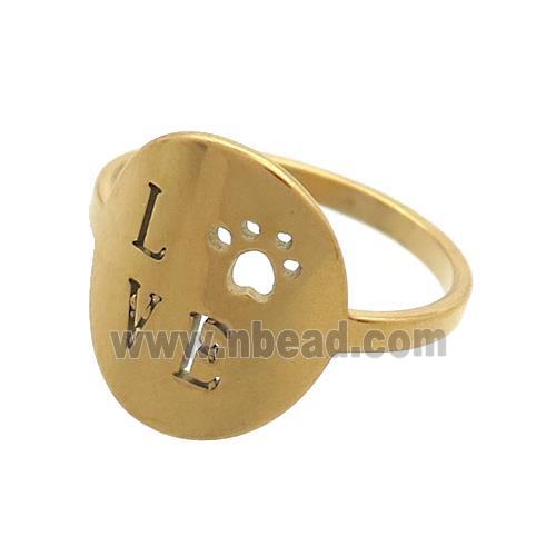 Stainless Steel Rings LOVE Paw Gold Plated