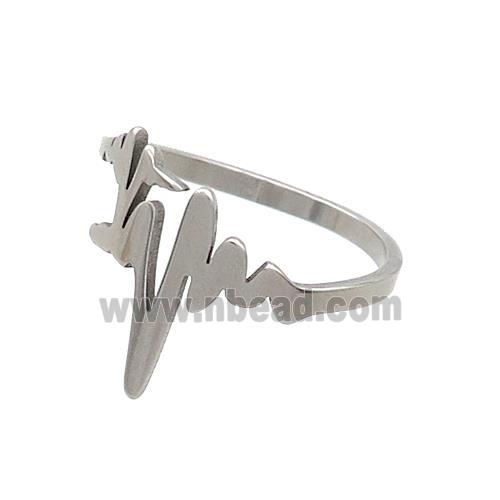 Raw Stainless Steel Rings Heartbeat