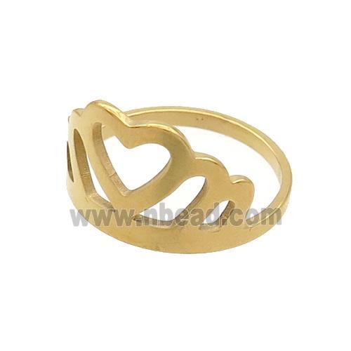 Stainless Steel Heart Crown Rings Gold Plated