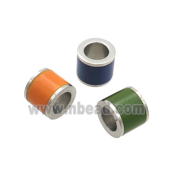 Raw Stainless Steel Column Beads Enamel Large Hole Mixed