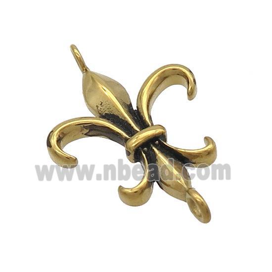 Stainless Steel Connector Fleur-de-lis Charms Antique Gold
