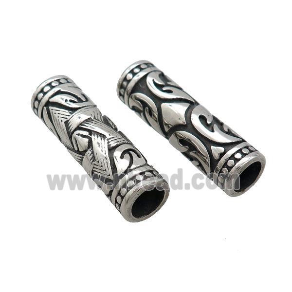Stainless Steel Column Tube Beads Large Hole Antique Silver