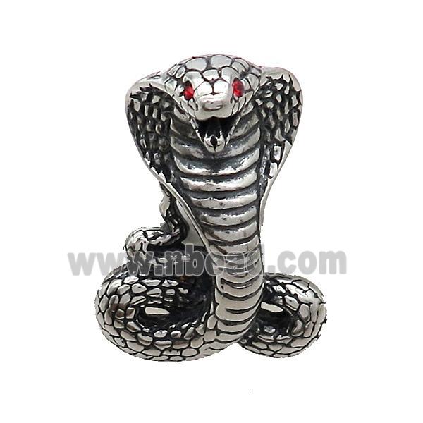 Stainless Steel Snake Pendant Pave Rhinestone Antique Silver