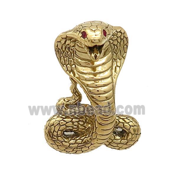 Stainless Steel Snake Charms Pendant Pave Rhinestone Gold Plated