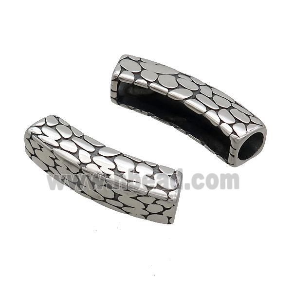 Stainless Steel Tube Beads Curved Large Hole SnakeSkin Antique Silver