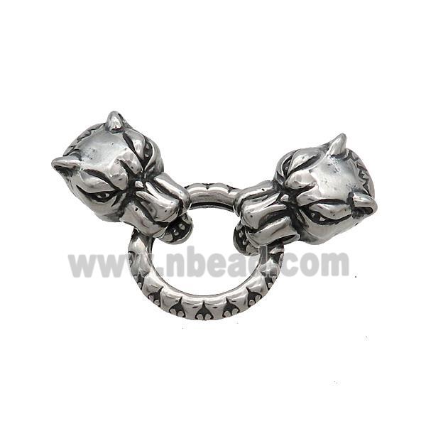 Stainless Steel Cord End Tiger Closed Ring Antique Silver
