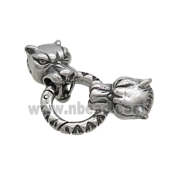 Stainless Steel Cord End Tiger Ring Antique Silver
