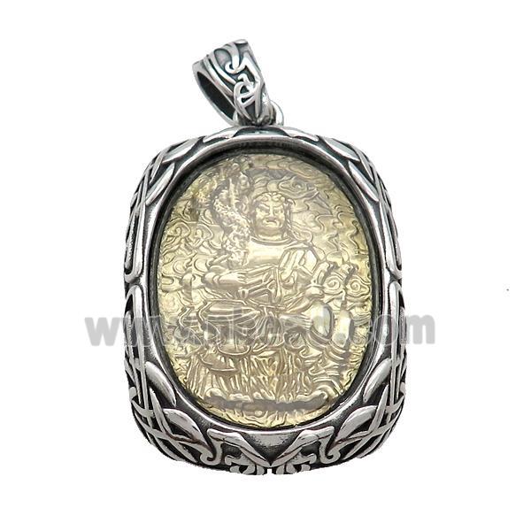 Copper Buddha Pendant Gold Plated Stainless Steel Wrapped Antique Silver