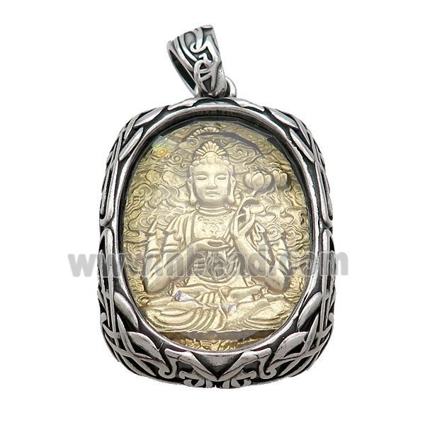 Copper Buddha Pendant Gold Plated Stainless Steel Wrapped Antique Silver