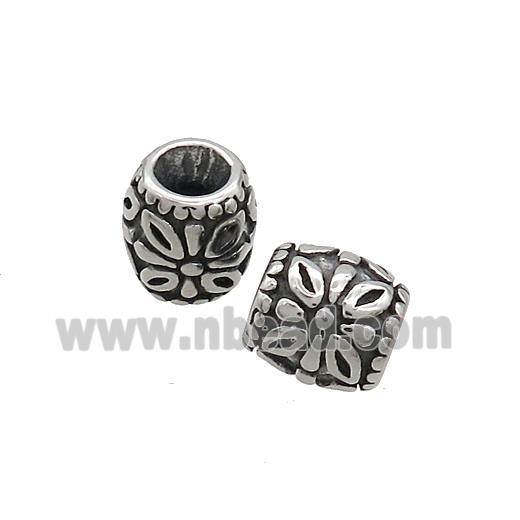 Stainless Steel Barrel Beads Large Hole Antique Silver