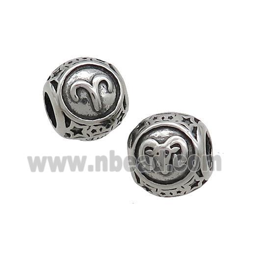 Stainless Steel Round Beads Zodiac Aries Antique Silver