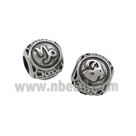 Stainless Steel Round Beads Zodiac Capricorn Antique Silver