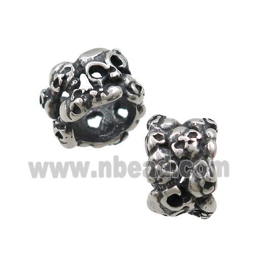 Stainless Steel Rondelle Beads Halloween Skull Large Hole Antique Silver