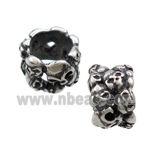 Stainless Steel Rondelle Beads Halloween Skull Large Hole Antique Silver
