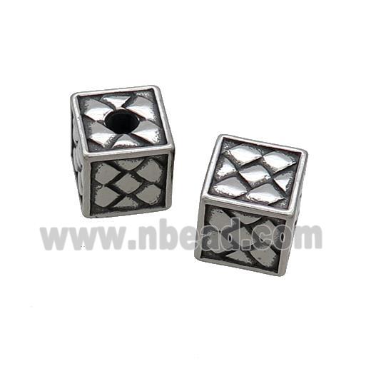 Stainless Steel Cube Beads Antique Silver