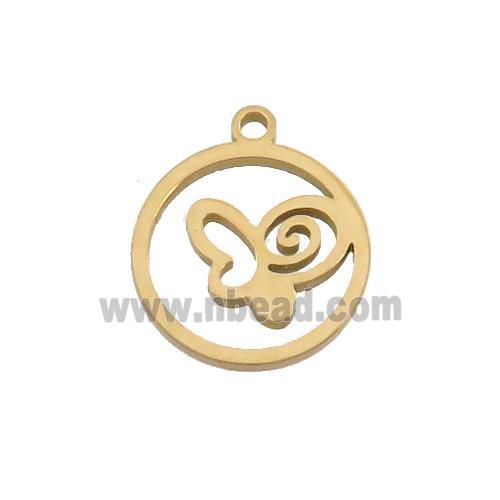 Stainless Steel Butterfly Pendant Circle Gold Plated