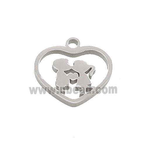 Raw Stainless Steel Couple Heart Pendant