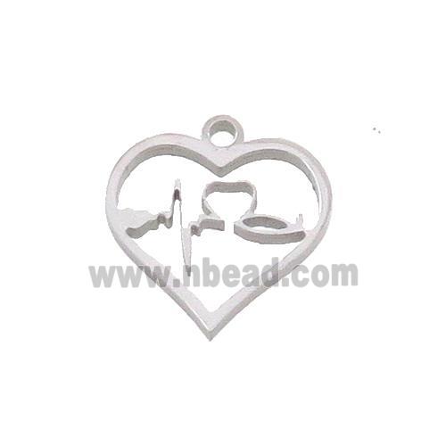 Raw Stainless Steel Heartbeat Charms Pendant
