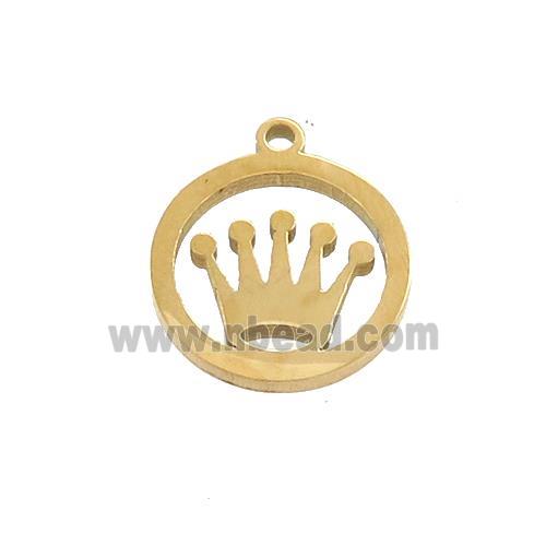 Stainless Steel Crown Pendant Circle Gold Plated