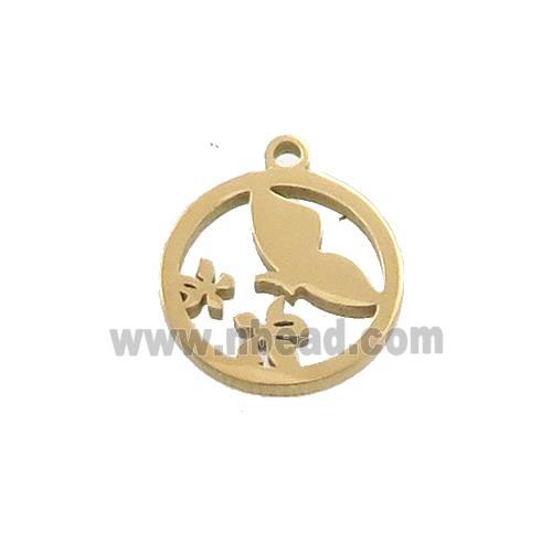 Stainless Steel Flower Pendant Circle Gold Plated