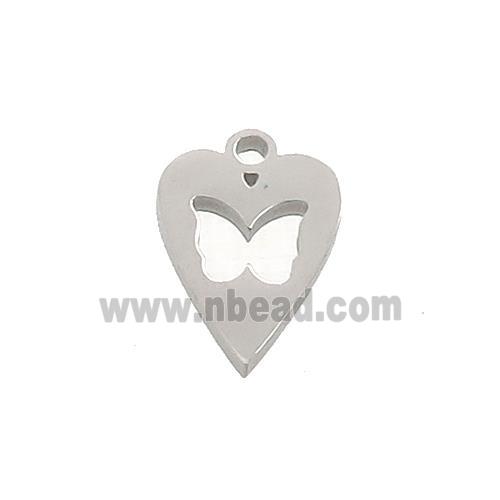 Raw Stainless Steel Heart Charms Pendant Butterfly