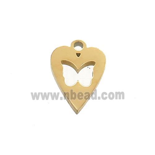 Stainless Steel Heart Charms Pendant Butterfly Gold Plated