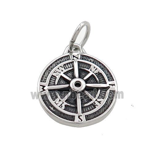 Stainless Steel Compass Charms Pendant Antique Silver