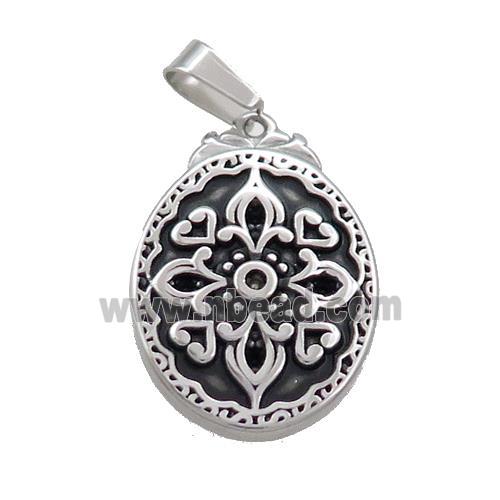 Stainless Steel Charms Pendant Oval Antique Silver