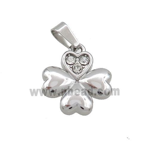 Raw Stainless Steel Clover Charms Pendant Pave Rhinestone