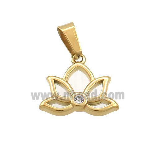 Stainless Steel Lotus Charms Pendant Pave Rhinestone Flower Gold Plated
