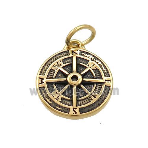 Stainless Steel Compass Charms Pendant Antique Gold