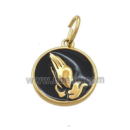 Stainless Steel Praying Hands Charms Pendant Black Enamel Gold Plated