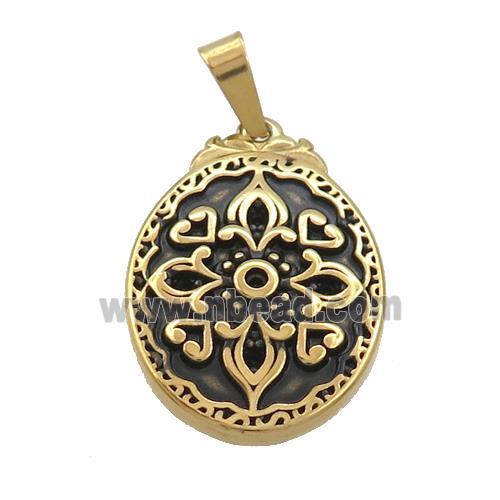 Stainless Steel Charms Pendant Oval Antique Gold