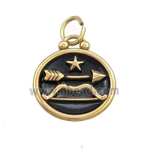 Stainless Steel Sagittarius Zodiac Charms Pendant Circle Black Enamel Gold Plated