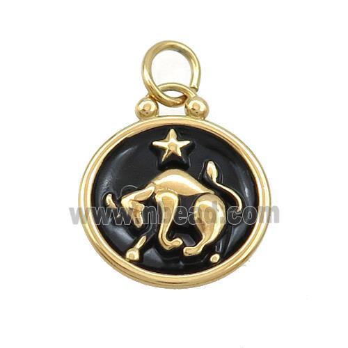 Stainless Steel Taurus Zodiac Charms Pendant Circle Black Enamel Gold Plated