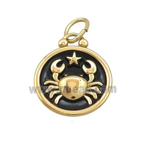 Stainless Steel Cancer Zodiac Charms Pendant Circle Black Enamel Gold Plated