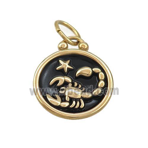 Stainless Steel Scorpio Zodiac Charms Pendant Circle Black Enamel Gold Plated