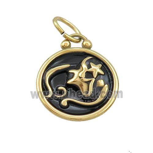 Stainless Steel Virgo Zodiac Charms Pendant Circle Black Enamel Gold Plated
