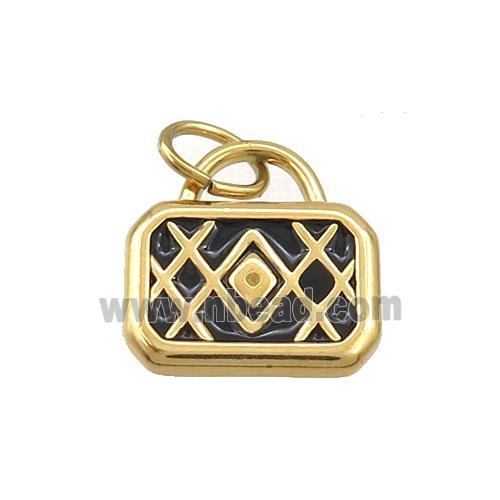 Stainless Steel Bags Lock Charms Pendant Black Enamel Gold Plated