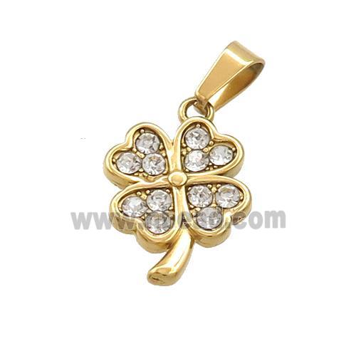 Stainless Steel Clover Charms Pendant Pave Rhinestone Gold Plated