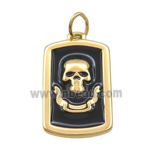 Stainless Steel Skull Charms Pendant Rectangle Black Enamel Gold Plated